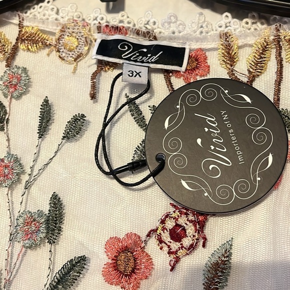 NWT-vivid-3X-embroidered flowers & ladybugs,mesh, kimono cardigan/swim cover-up. - Picture 6 of 14